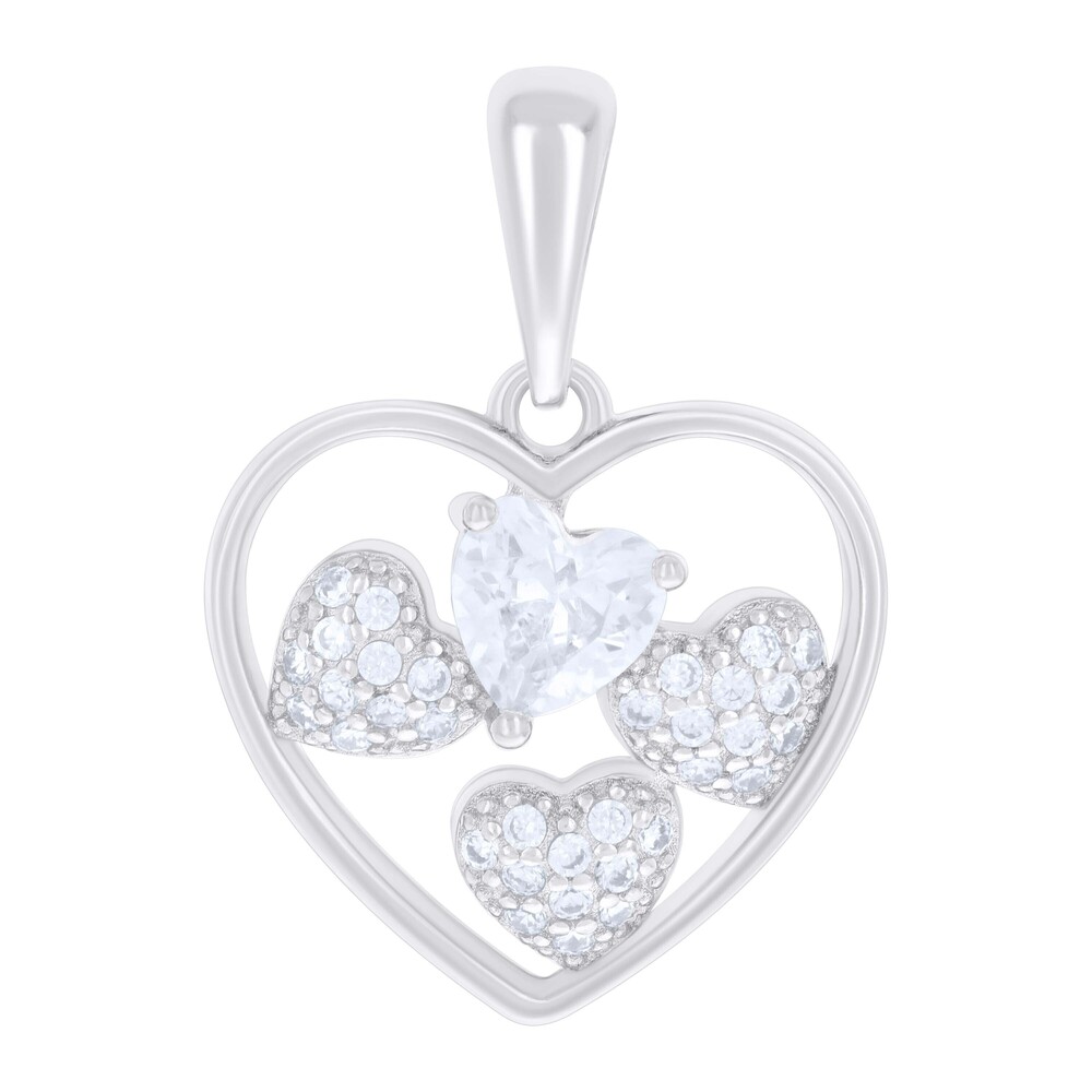 925 Sterling Silver Womens Heart Round CZ Hearts In Heart Charm Pendant